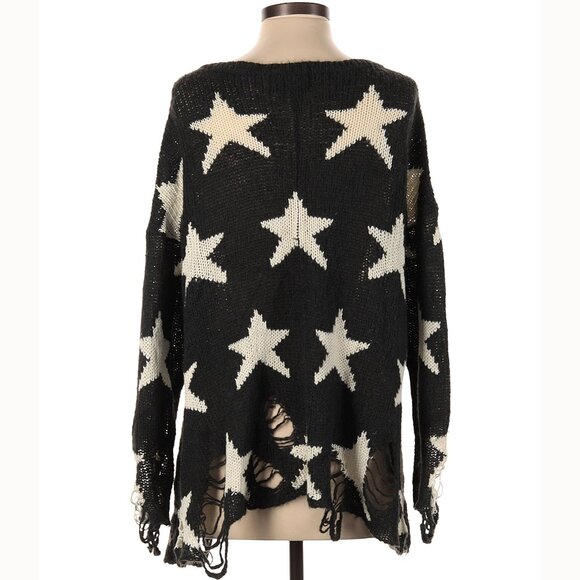 💥ICONIC💥Wildfox Seeing Stars Distressed Lennon Sweater in Vintage Black - Picture 9 of 10